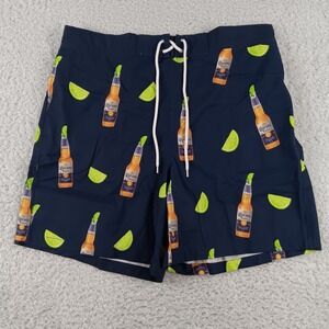 Corona Extra Mens Swim Trunks Navy Beer Bottle Lime Print XL 40/42 Board Shorts